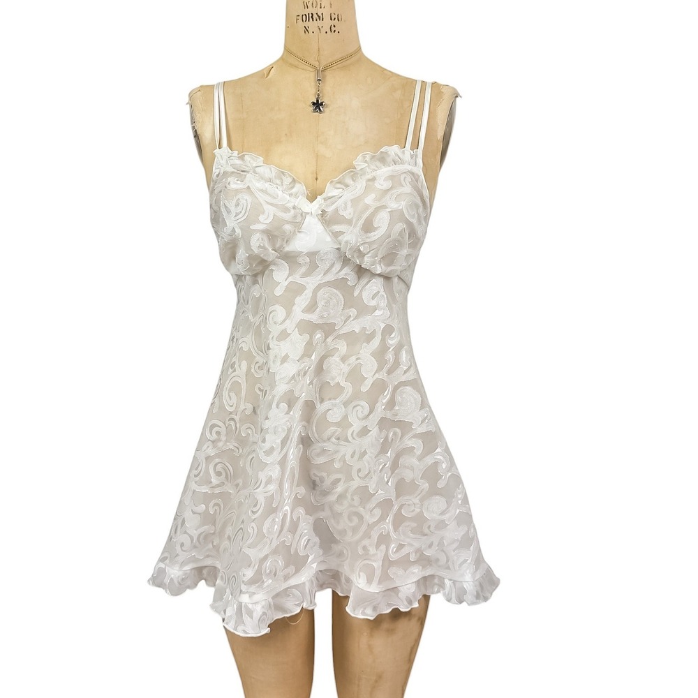 Vintage Sheer Burnout Babydoll Chemise Slip Dress Baroque Ethereal‎ Coquette M